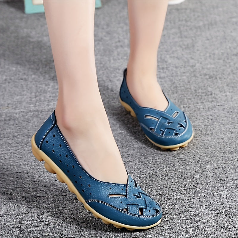 Women's Slip-On Flat Shoes with Hollow Out Design Breathable Lightweight Casual