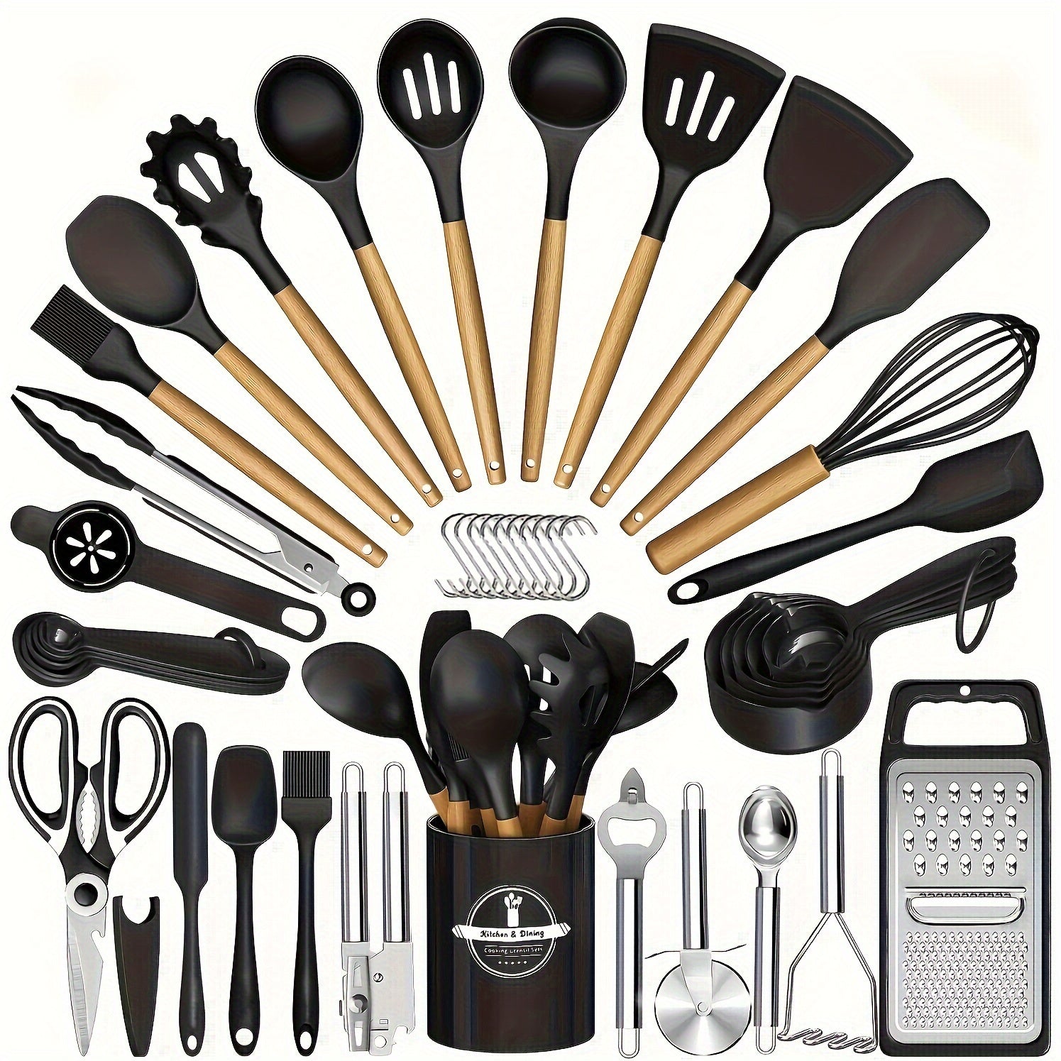 Silicone Kitchen Utensil Set 44 Pieces Non-Stick Coating Wooden Handles