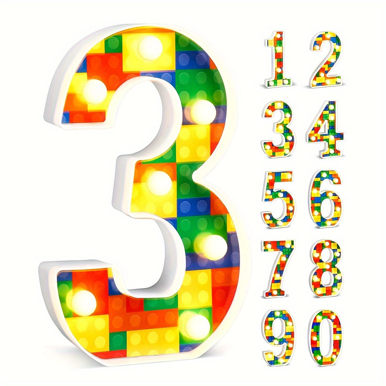 Colorful LED Light-Up Building Block Number for Kids Durable Plastic Battery-Operated