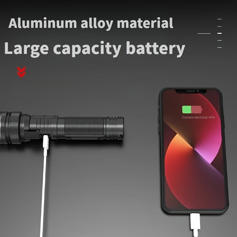 Rechargeable LED Flashlight with Digital Display, Compact Durable for Outdoor Use