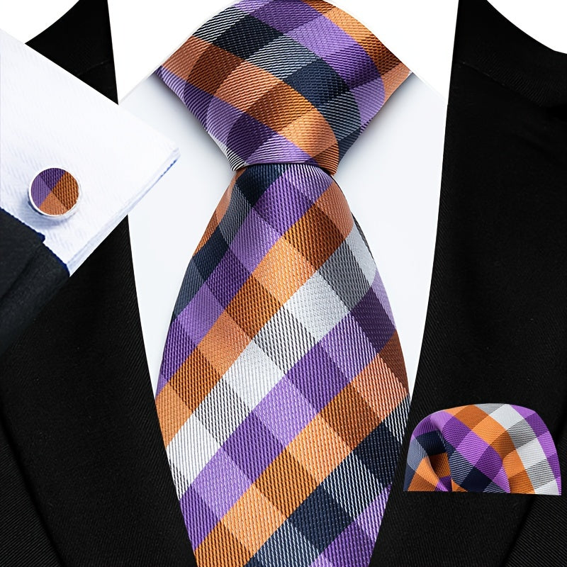 Erkaklar uchun zamonaviy galstuk to'plami, mos keladigan cho'ntak shartlari, manşetli kalitlar va to'quv uchun to'quv soati, to'ylar va biznes uchun