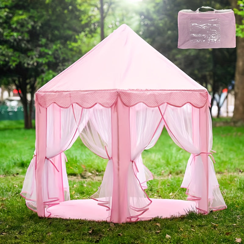 Pink Hexagonal Princess Castle Tent for Kids Indoor Outdoor Play 12M+ Polyester