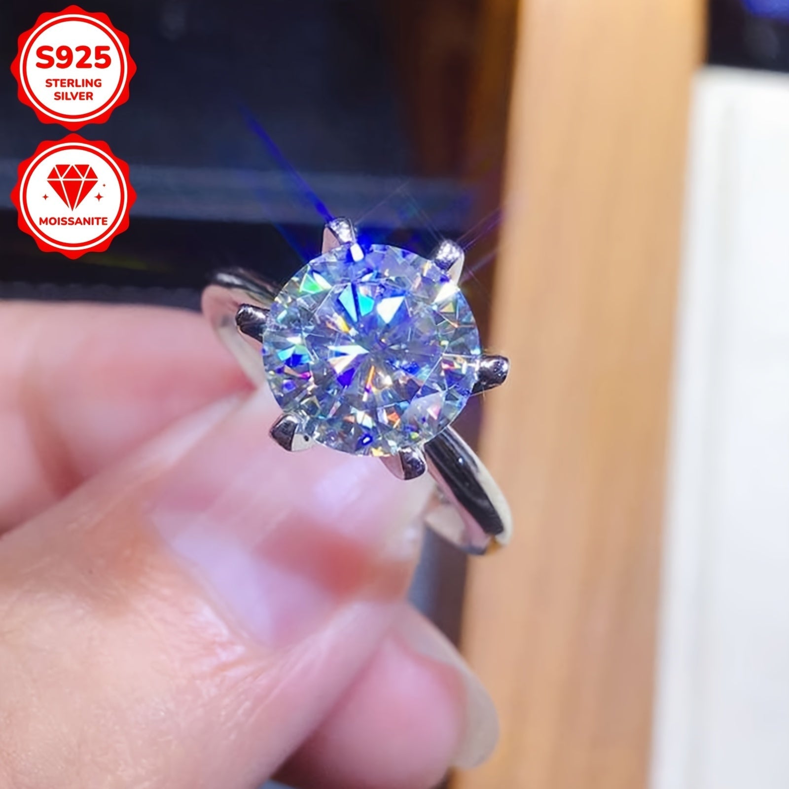 Women Moissanite Engagement Ring 6 Prong Solitaire White Gold Size Available