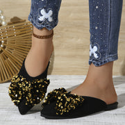 Zapatos planos de punta con lazo para mujer con parte superior de tela y suela de goma