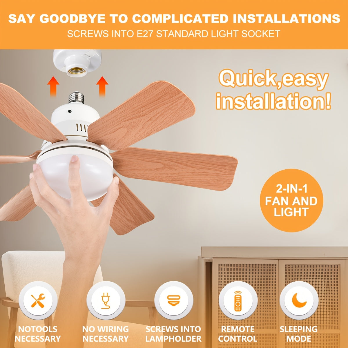 Yog'och teksturali changyutgich bilan integratsiyalashgan LED chiroq, masofadan boshqarish, 3 tezlikda sozlanadigan, oson vintsiz o'rnatish, sozlanadigan yoritish. Yotoqxona, oshxona, mehmonxona, balkon uchun ideal. Yo'q