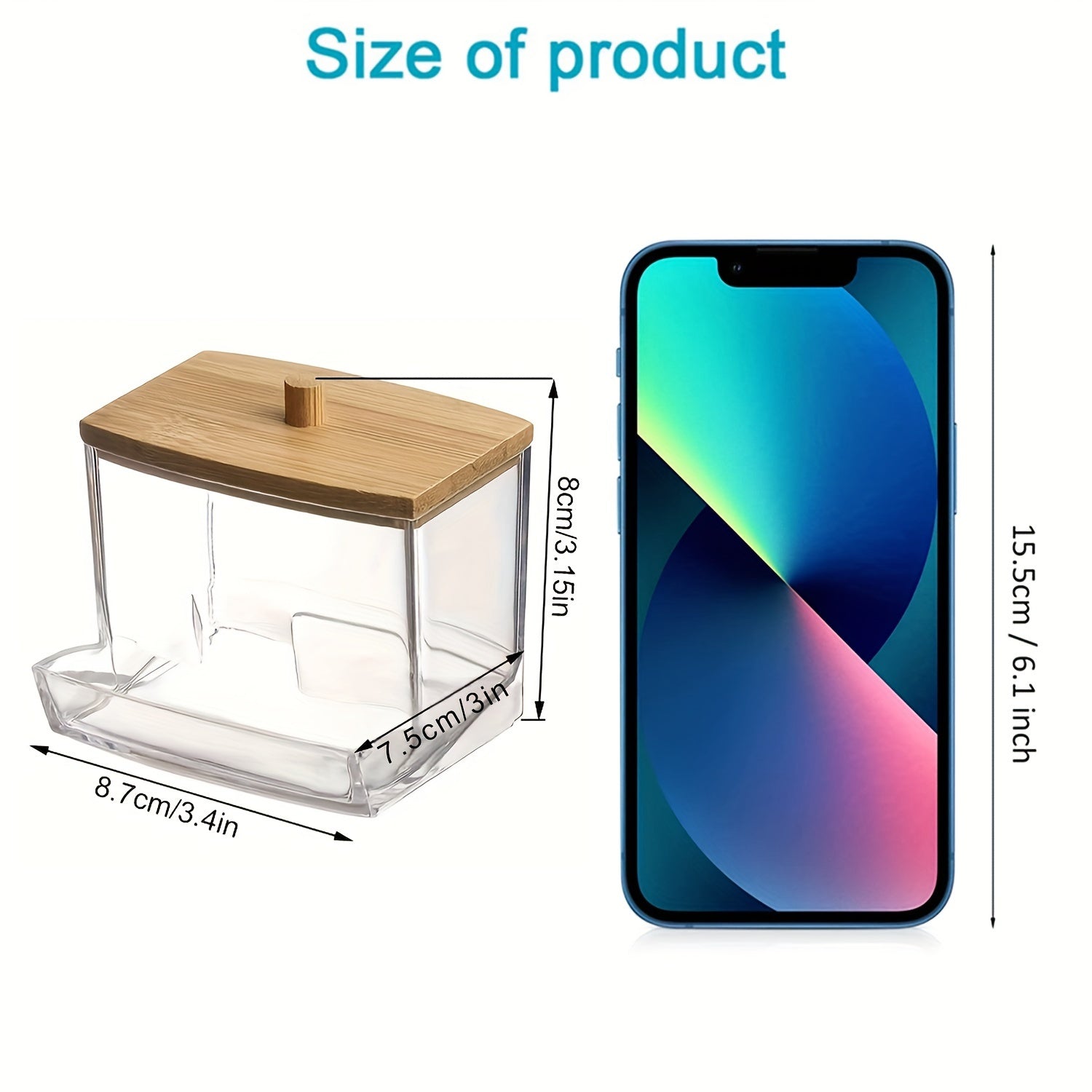 Acrylic Swab Holder with Wooden Lid Bathroom Accessories Clear Organizer