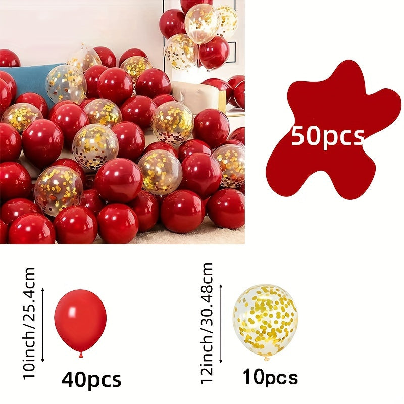 50 Red and Golden Latex Balloons for Weddings Birthdays and Celebrations