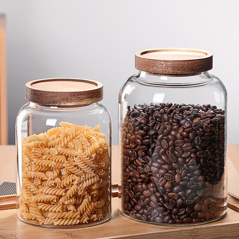 Large Glass Food Storage Jars with Airtight Wooden Lids for Kitchen Organization