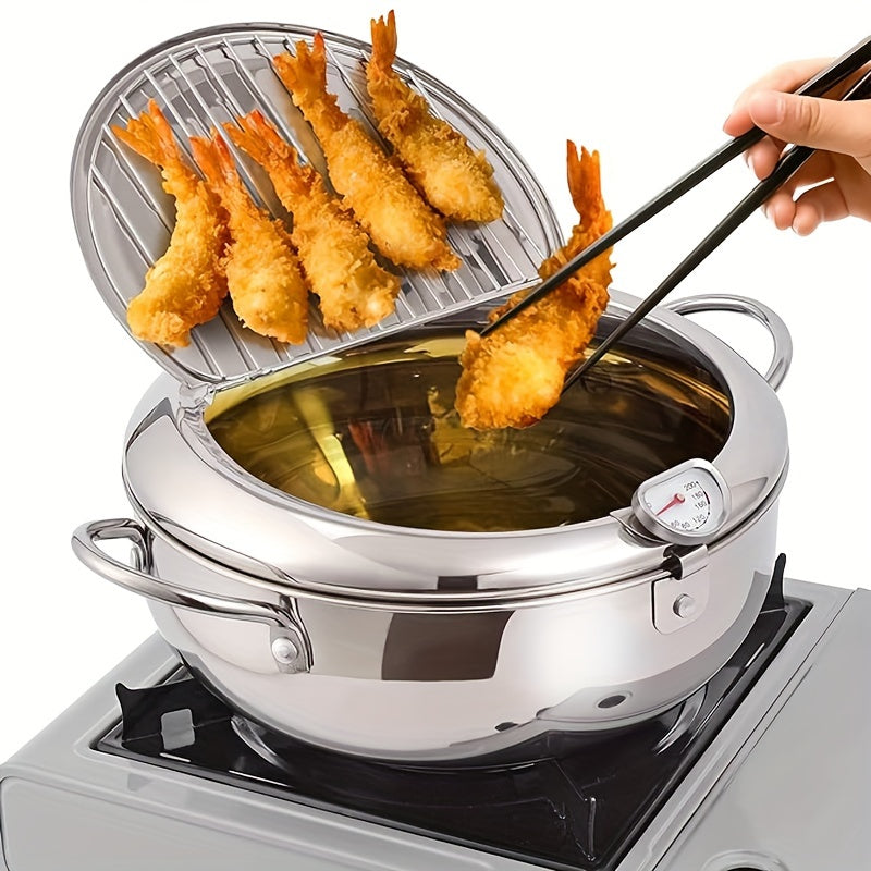 Stainless Steel Deep Fryer Pan with Thermometer for Induction Cooktops