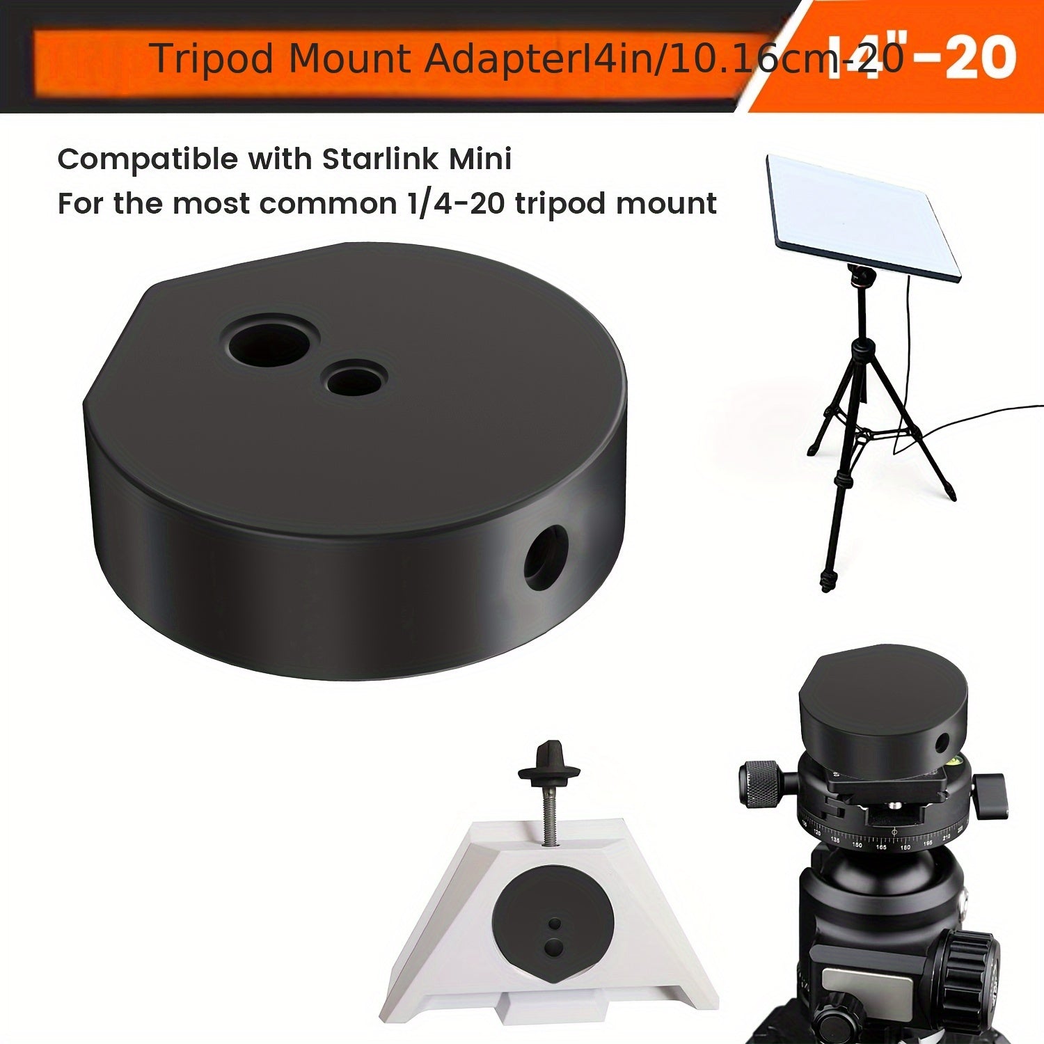 Adaptador de montaje en trípode de aleación de aluminio negro para uso en vehículo 1/4-20 y 3/8-20 roscado