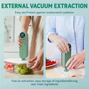 Kompakt JKUOO Portativ Oziq-ovqat Yopish Qurilmasi to'plami USB bilan qayta zaryadlanadigan, avtomatik atıştırmalık yopish tizimi bilan 20 ta fermuarlı sumka, 3 ta rulonli vakuum sumkalarini o'z ichiga oladi. Oshxona va tashqaridagi pikniklar uchun ideal.