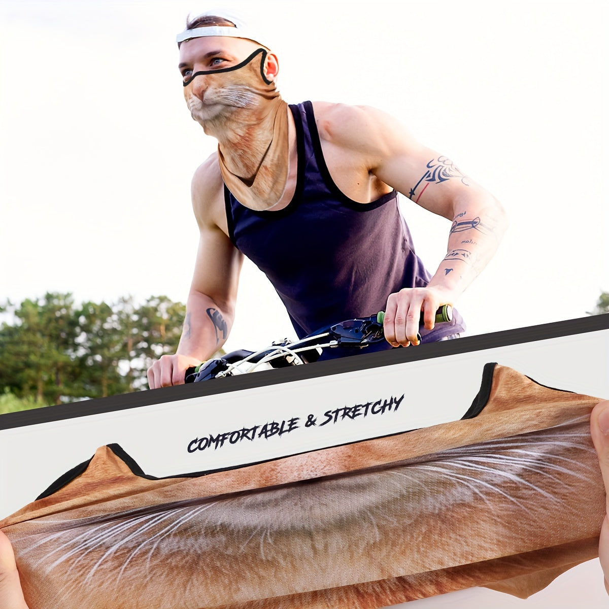 3D Printed Animal Print Scarf with Ear Loops, Versatile Face Mask for Cycling Outdoor Activities