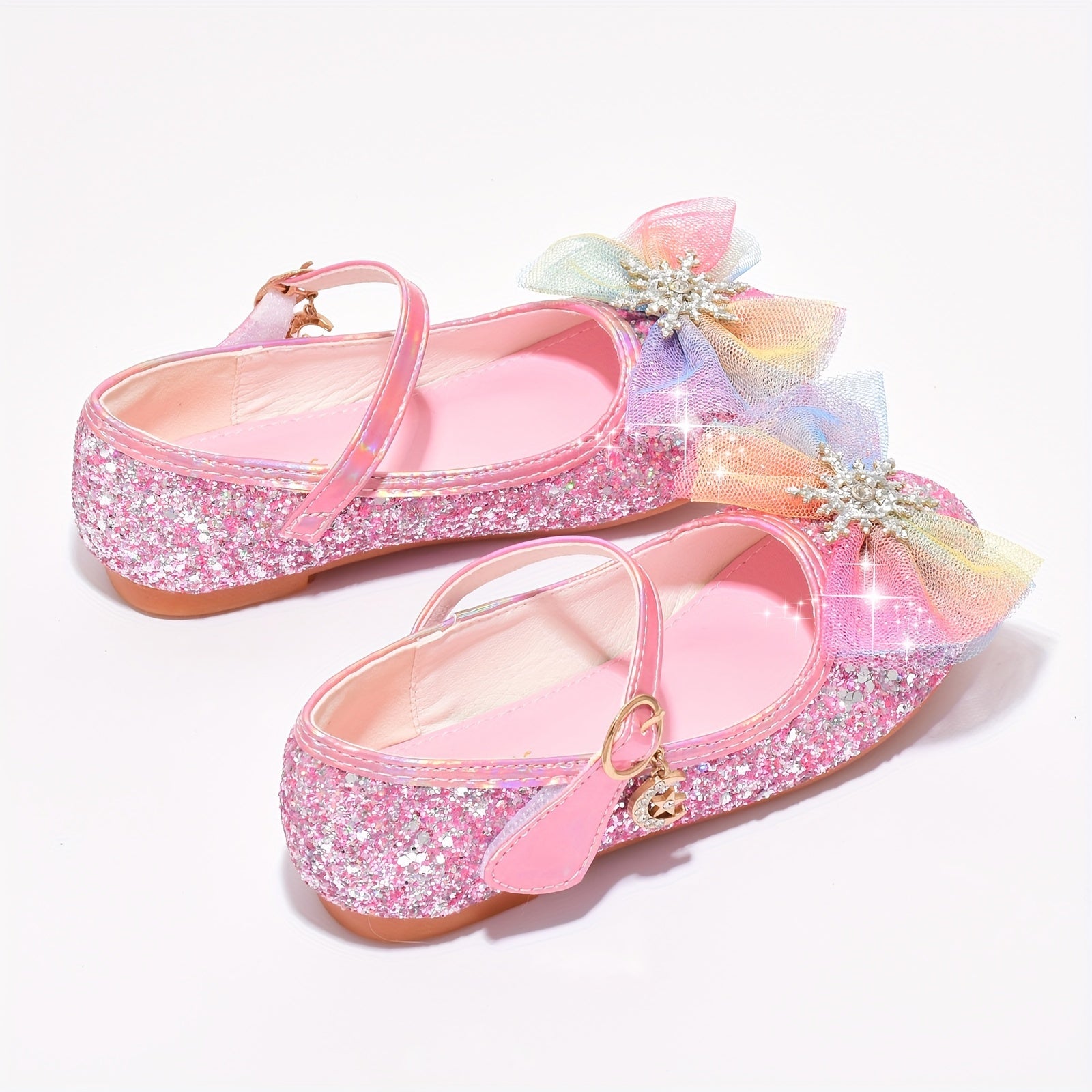 Girls' Blue Crystal Shoes with Non-Slip Soles for Little Princesses