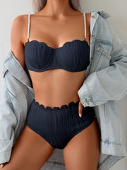 Women's Shell Bikini Set with Shoulder Straps Tummy Coverage High Stretch Swimsuit