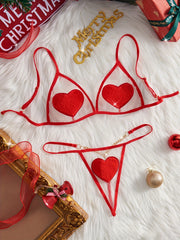 Women's Red Mesh Lingerie Set with Bra and See-Through Thong for Valentine's Day