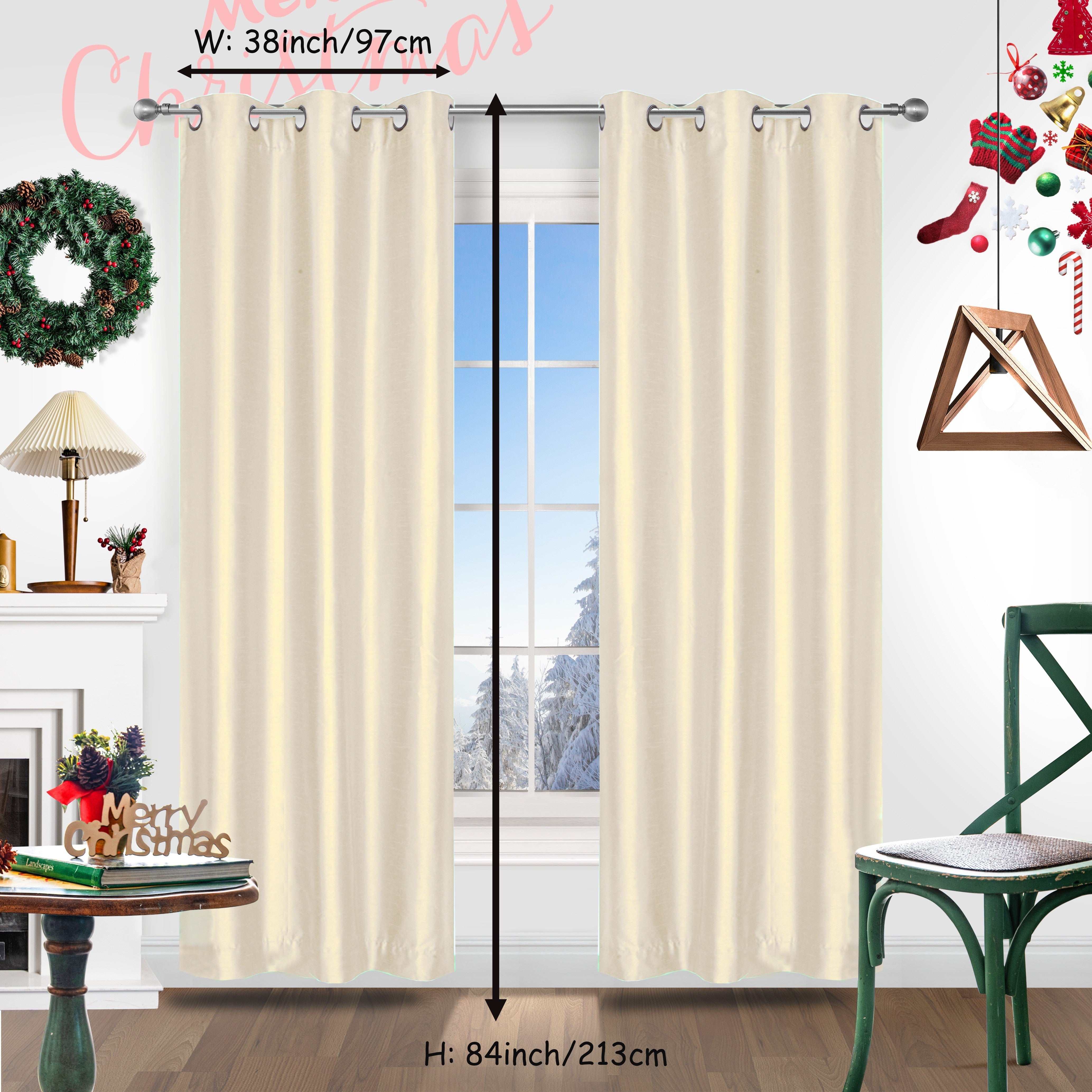 Red Christmas Curtains 2 Pieces Faux Silk Grommet Top for Living Room Bedroom Office