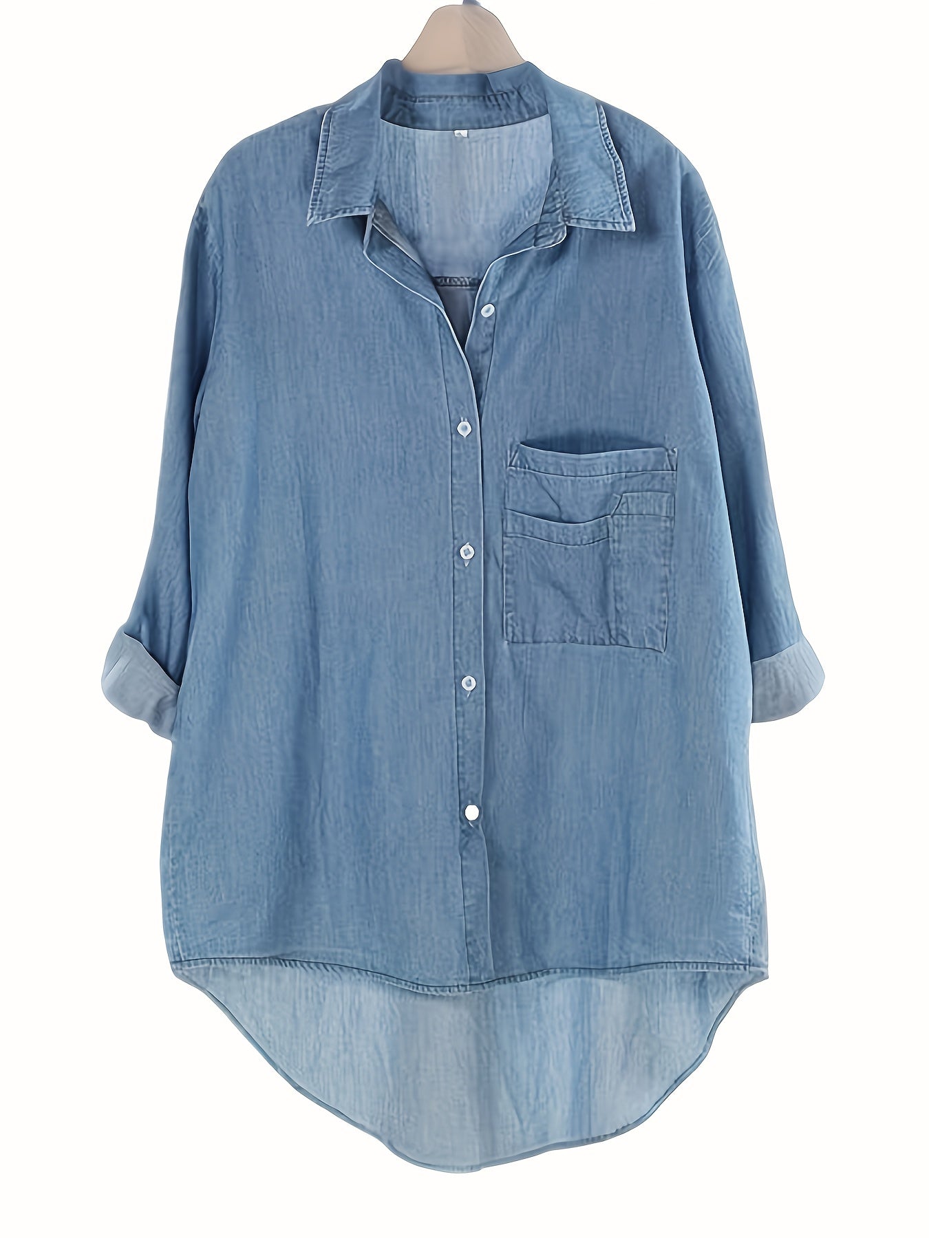 Women's Plus Size Viscose Long Sleeve Button-Up Shirt with Asymmetrical Hem