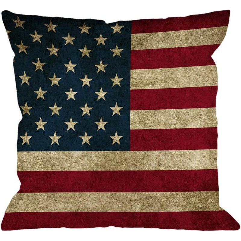 Vintage American Flag Linen Pillow Cover Square Cushion Case Decorative Throw Pillowcase for Sofa Armchair Living Room