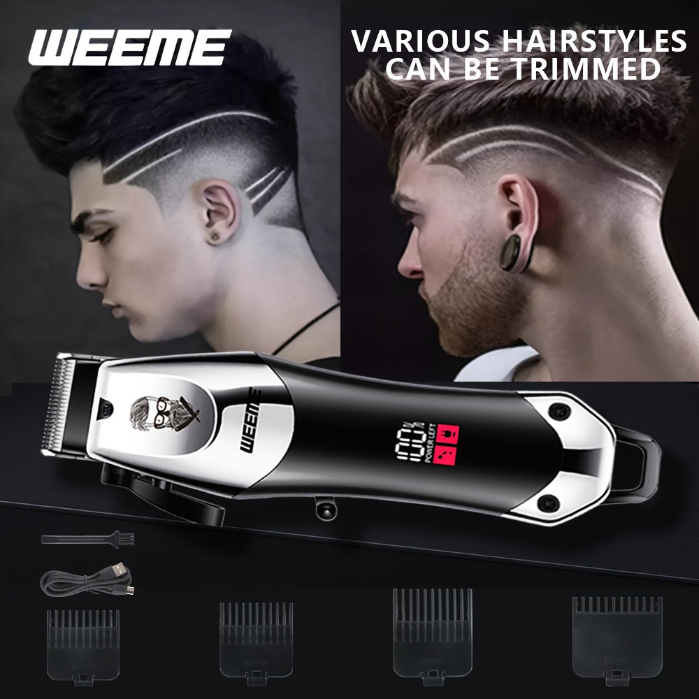 Electric Hair Clipper USB Rechargeable Quiet Hair Trimmer with Limit Combs and One-Touch Length Adjustment