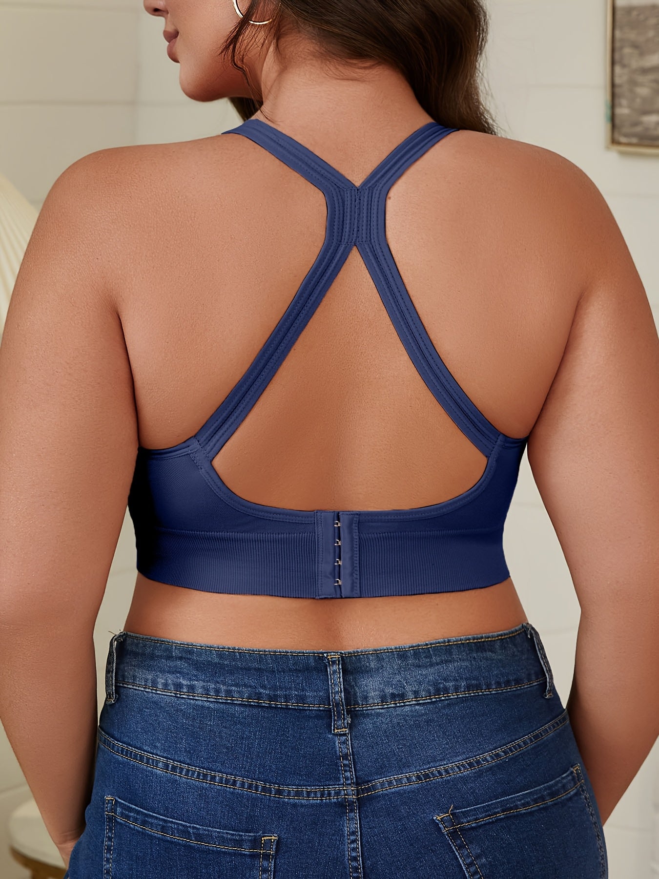 Women's Plus Size Seamless Wireless Sports Bras with Removable Pads