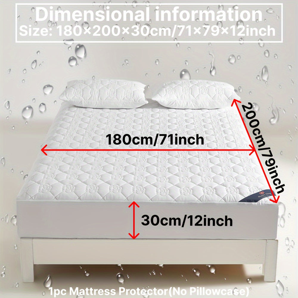 Protector de colchón impermeable con sábana ajustada, color verde azulado con estampado floral, acolchado, tecnología Soundwave, transpirable, poliéster