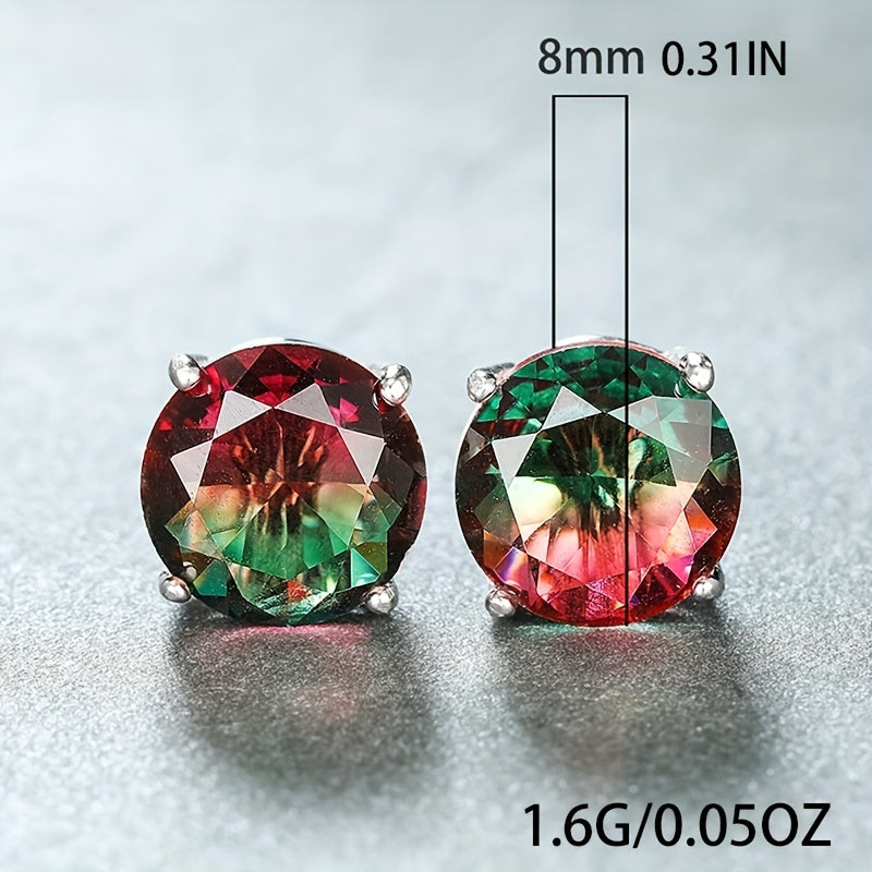 Sterling Silver Tourmaline Earrings for Women and Teens Multi-Color 6.78mm Round Gemstones