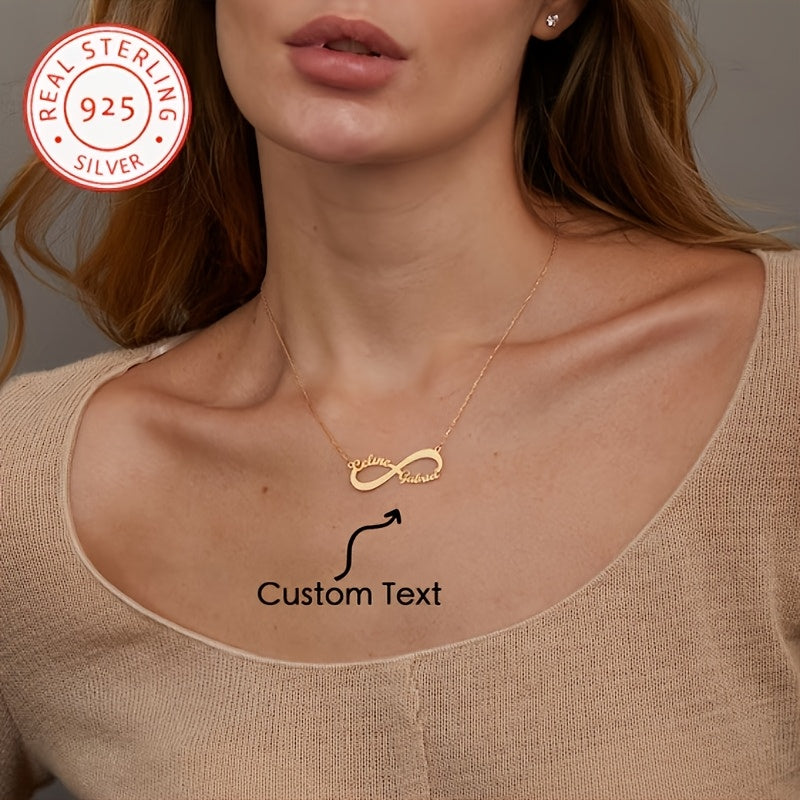 Zamonaviy 925 Sterling Silver Ikki Ismli Marjon - Shaxsiylashtirilgan Matnli Cheksiz Ramzi Pendanti - To'ylar, Har Kunlik Kiymak, Romantik Sovg'alar uchun Nozik va Klassik Zargarlik