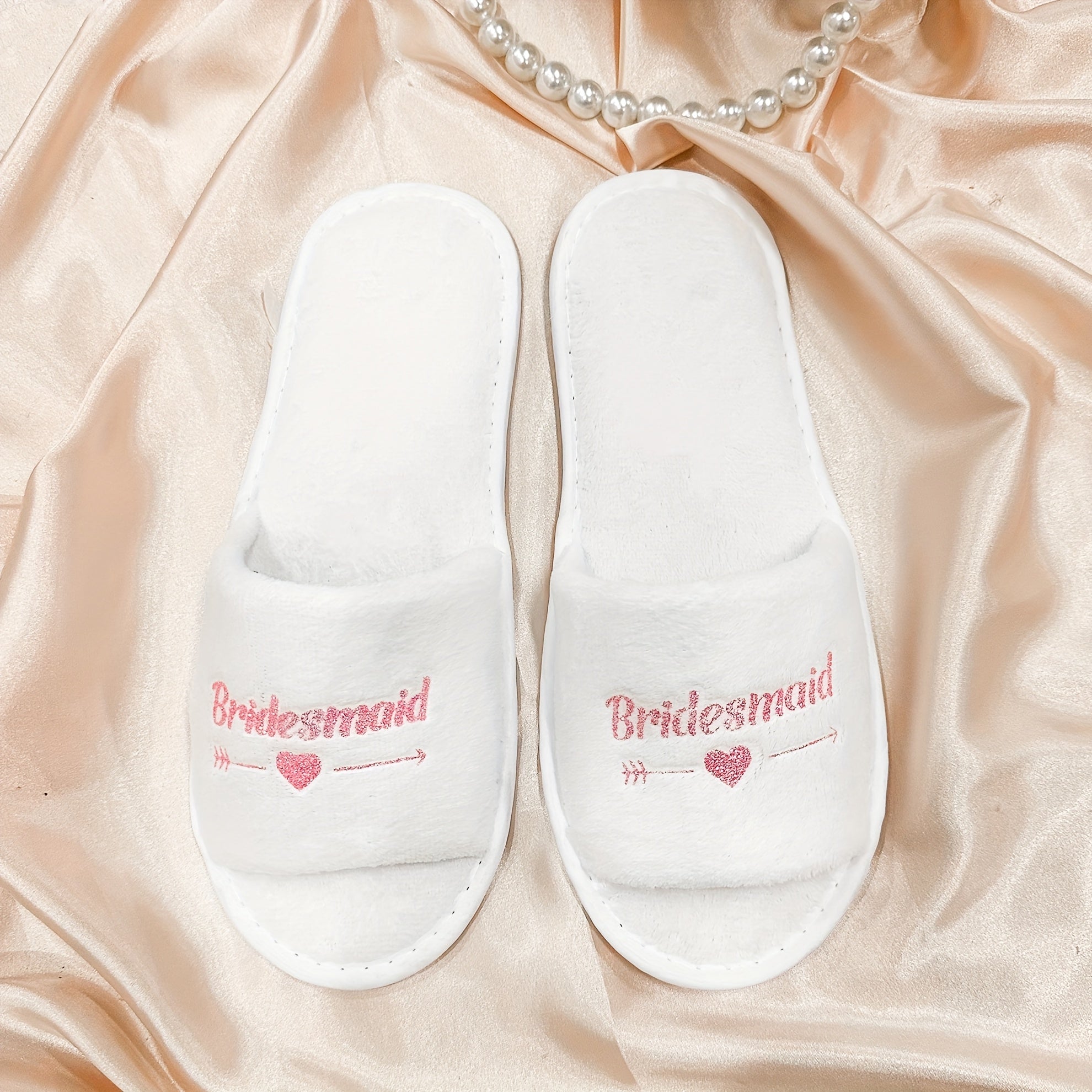 Pink Glitter Bridal Slippers Set - Heart Design, Bachelorette Party Shoes