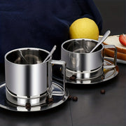 3pcs Stainless Steel European Coffee Cup Set with Spoons & Saucer