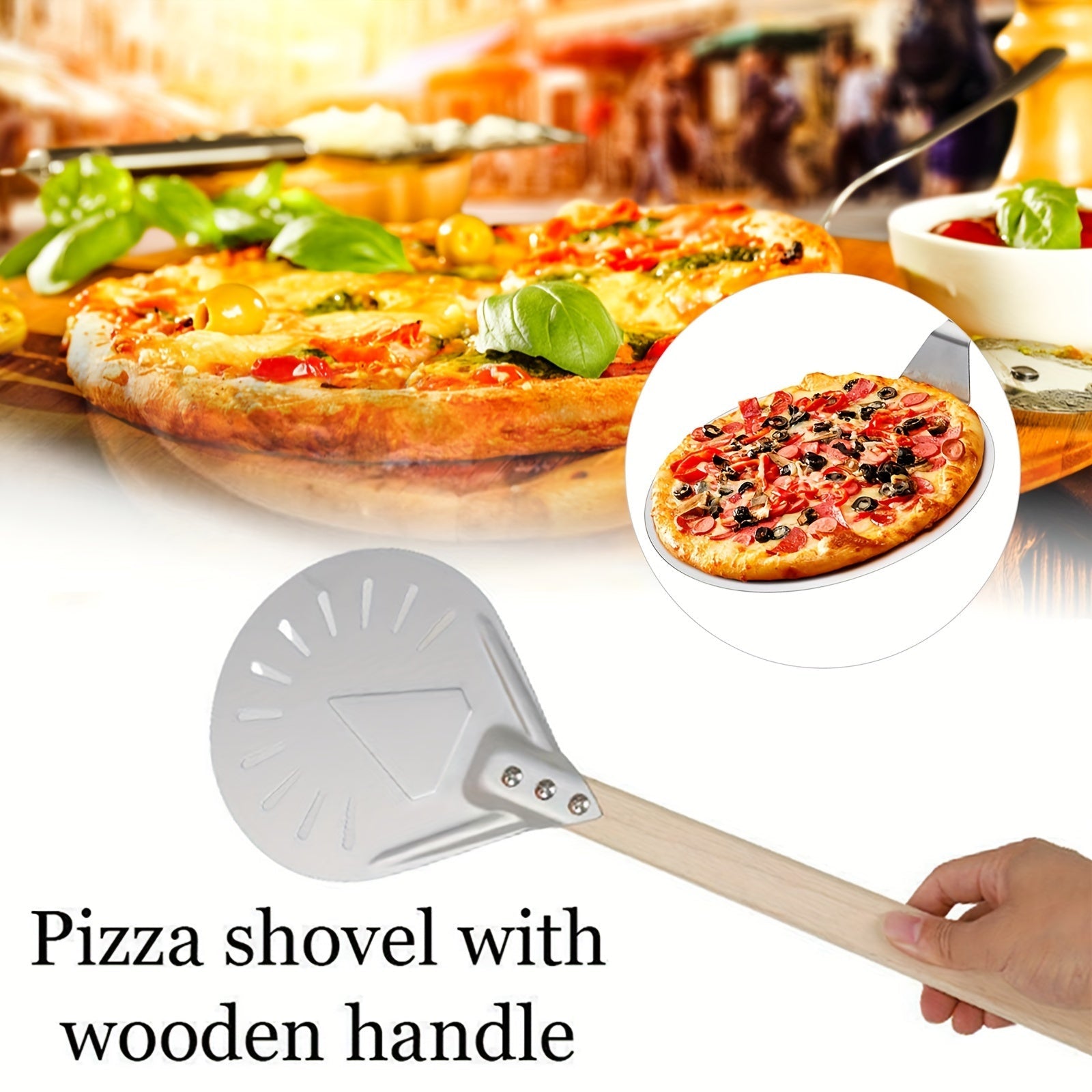 Stainless Steel Pizza Shovels with Wooden Handles, 8 and 22.86 cm