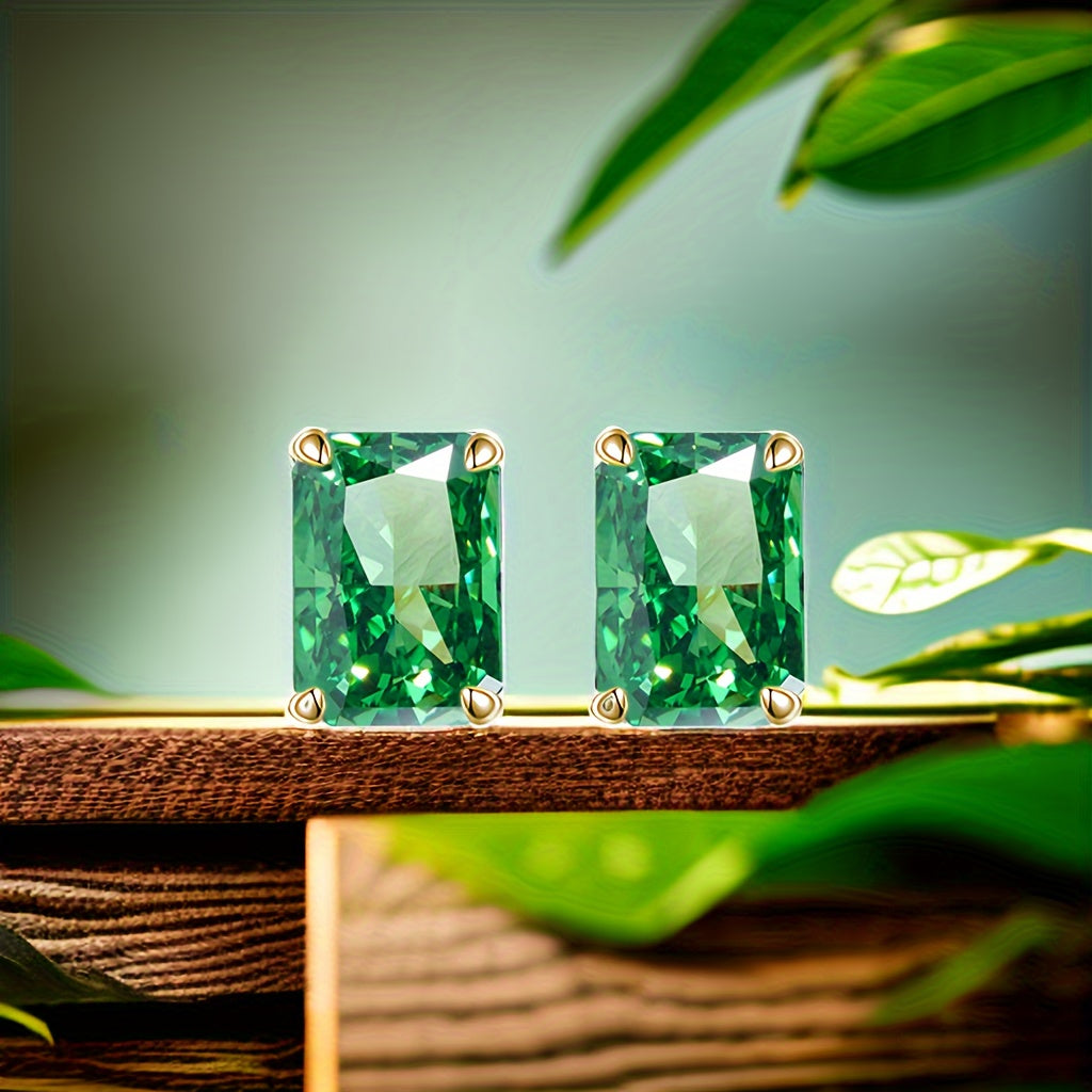 Women's Silver Earrings with Emerald Green Zirconia 8 Carat Ice Cut