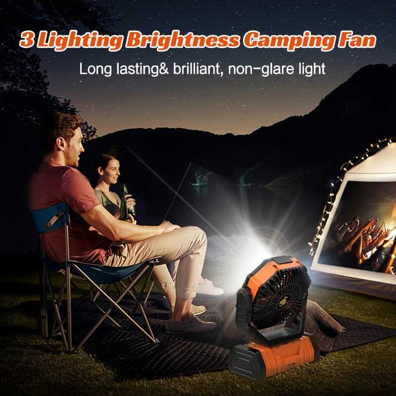 Portable Camping Fan with Wall Mount, Rechargeable USB Battery, Strong Wind