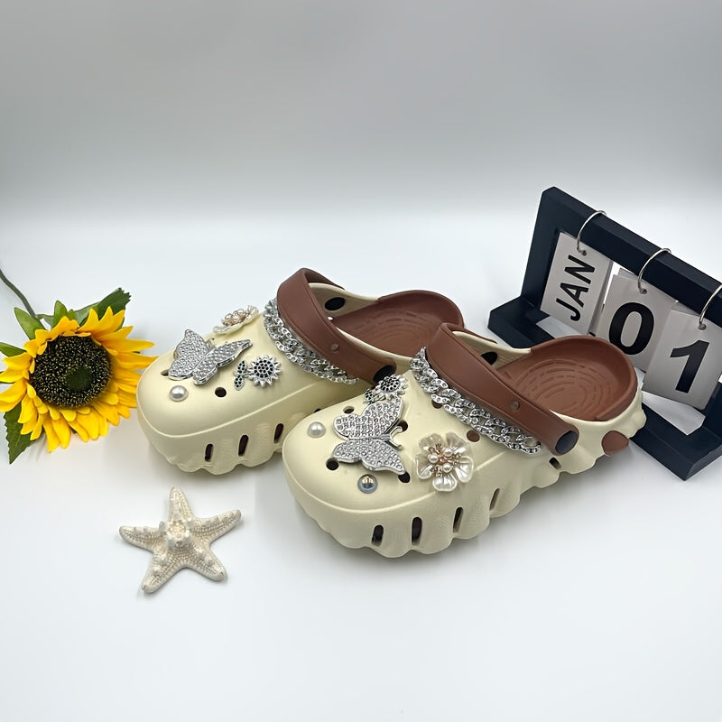 Women's Breathable EVA Sandals with Butterfly Chain Detail, Adjustable Straps