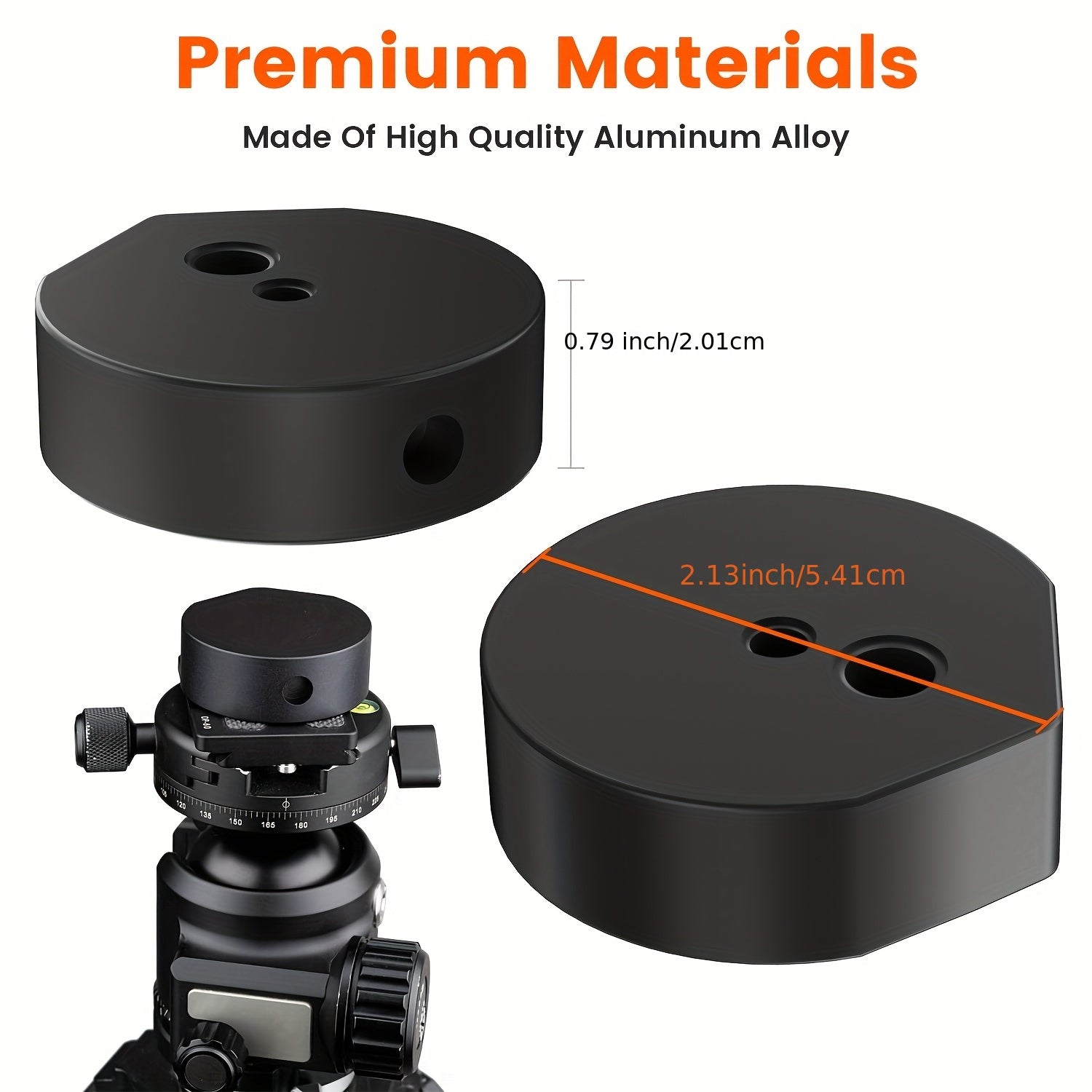 Adaptador de montaje en trípode de aleación de aluminio negro para uso en vehículo 1/4-20 y 3/8-20 roscado