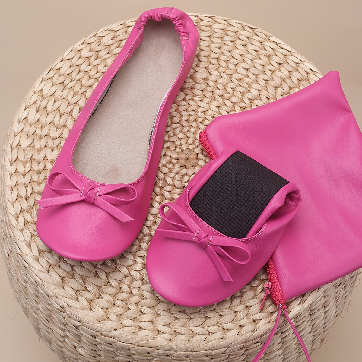 Women's Ballet Flats Soft Comfortable Slip-On Foldable Shoes with Storage Bag