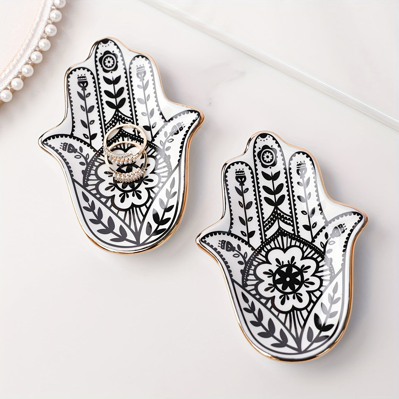 Ceramic Hand of Fatima Ring Tray Jewelry Dish for Earrings Necklaces Rings
