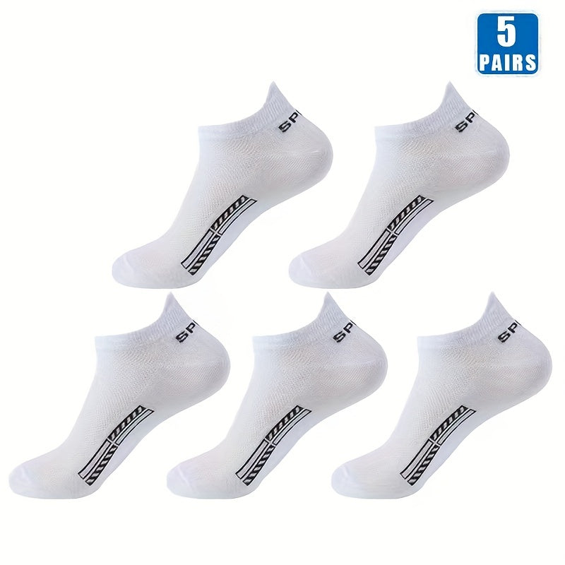 Men's Summer Ankle Socks 5 Pairs Breathable Anti-Odor Mesh Sweat-Absorbing