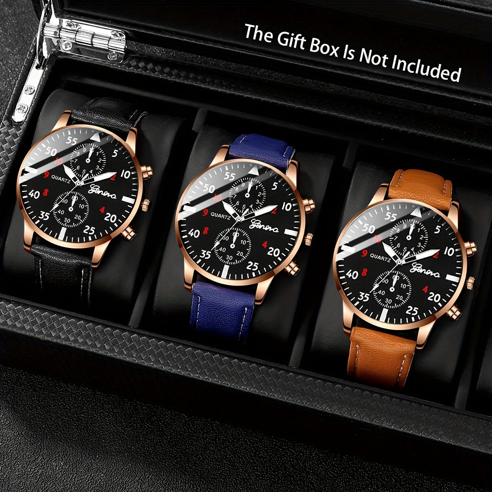 Men's Faux Leather Strap Quartz Watch Set of 2 or 3 Gift for Valentine's Day Easter Halloween Ramadan Eid