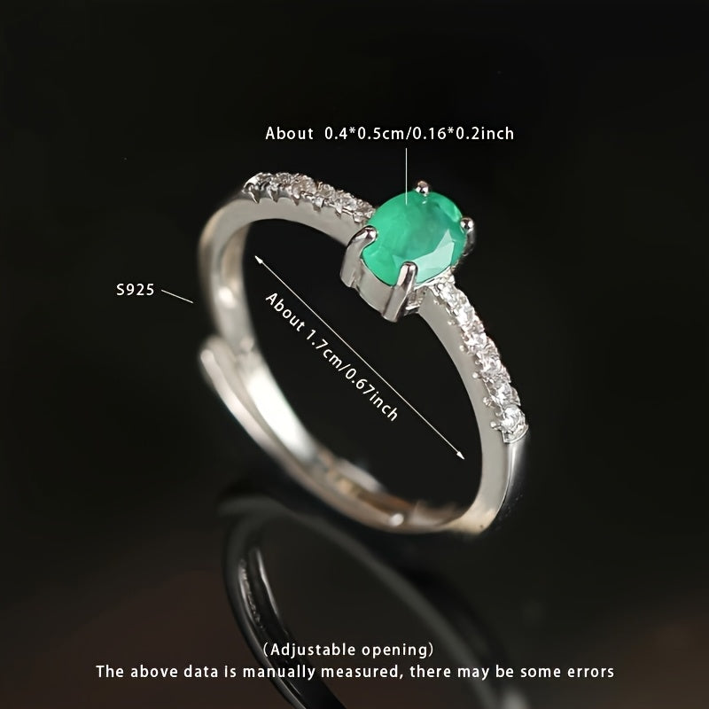 Sterling Silver Adjustable Green Natural Stone Ring for Women