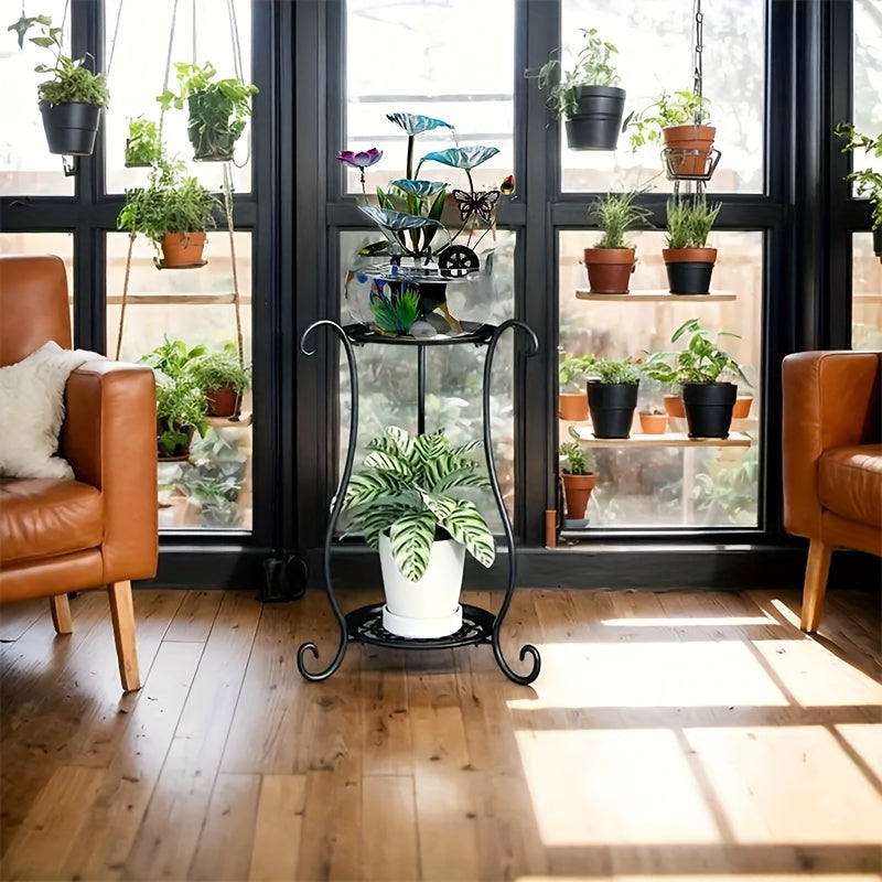 Double Layer Metal Flower Stand for Indoor Outdoor Plant Display Lightweight Durable