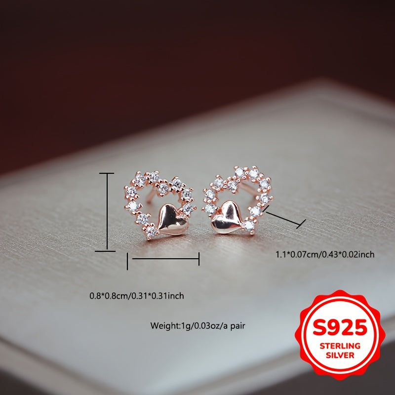Women Heart-Shaped Silver Earrings with Synthetic Zirconia Jewelry Gift