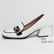 Women's Retro Square Toe High Heels Non-Slip Chunky Pumps PU Cover Rubber Sole