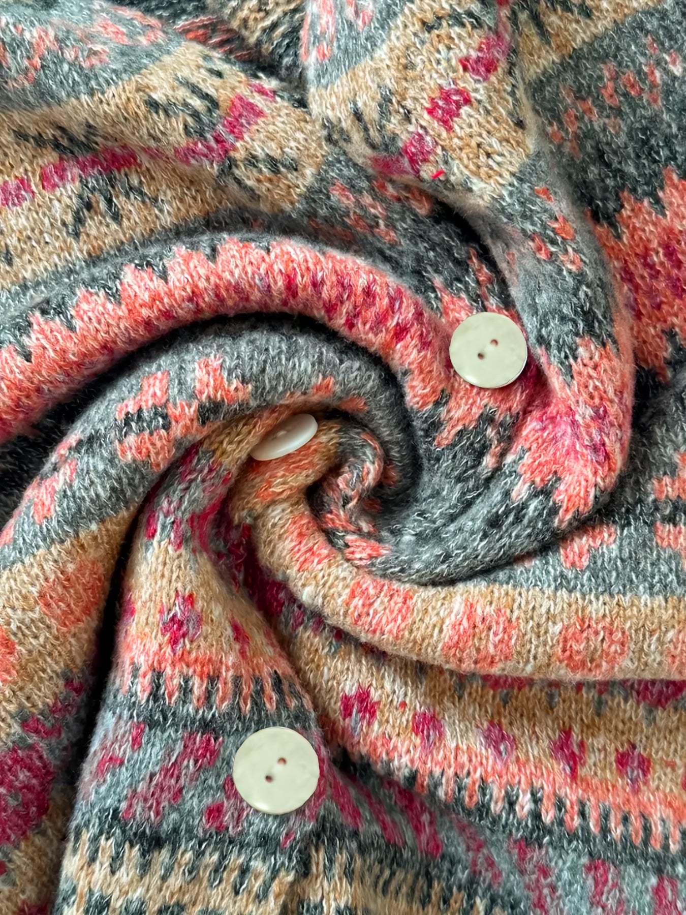 Plus Size Women's Long Sleeve Cardigan Geometric Pattern Open Front Sweater