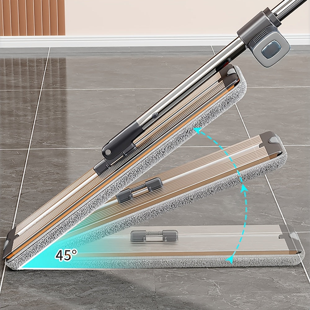 Rainbow Self-Wringing Flat Mop 360° Qoʻlni Boshqarishsiz Yuvish, Stainless Steel Qoʻlqop, 4 Qayta Ishlatiladigan Mikrofiber Yostiq - Yashash xonasi, Yotoqxona, Vannaxona, Oshxona polini tozalash uchun ideal - Plastik Hoʻl va Quruq Mop, oʻlchami 45.21 sm