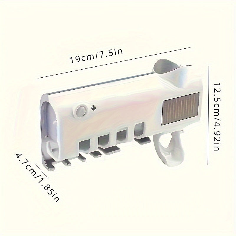 Wall-Mounted Toothbrush Sanitizer Holder with UV Sterilizer and 3-in-1 Dispenser