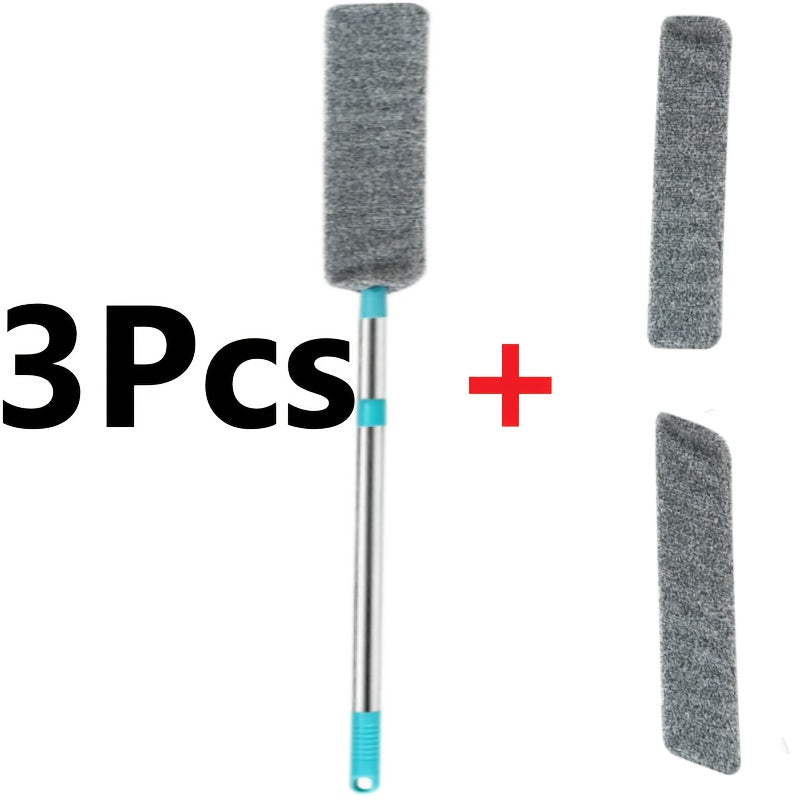 Metal tutqichi va rezina boshli cho'ziladigan mikrofiber chang cho'tkasi, yashash xonalari, yotoqxonalari, hammomlar, hojatxonalar va oshxonalar uchun mos keladi. Elektr yoki batareyalar talab qilmaydi. Turli xil uy tozalash vazifalari uchun ideal.