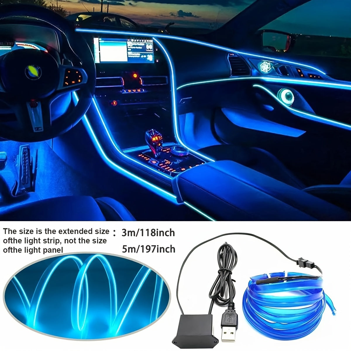 Luces interiores LED 3M/5M USB, luces decorativas inteligentes para ambiente, ideales para fiestas y vacaciones en coche