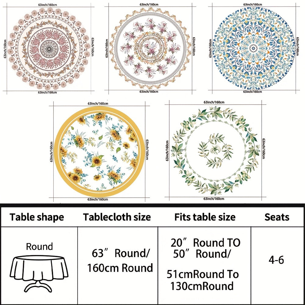 Large Flower Pattern Round Tablecloth for Dining and Home Decor