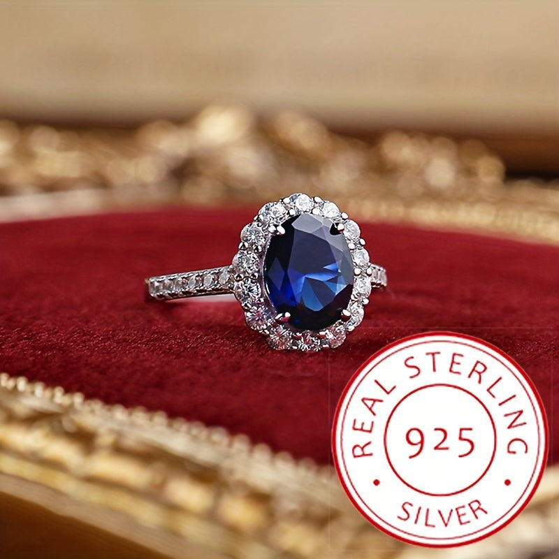 S925 sterling kumushdan yasalgan, dumaloq va oval geometrik kesilgan kubik zirkoniya toshlari bilan bezatilgan nozik gullar dizayni uzuk - kelinlar uchun ideal to'y sovg'asi, aprel tug'ilgan toshi, har kuni va maxsus tadbirlar uchun mos.