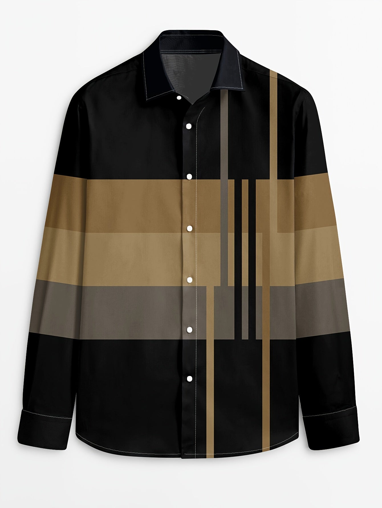 Men's Casual Printed Long-Sleeve Shirt Breathable Spring Autumn Polyester Button-Up